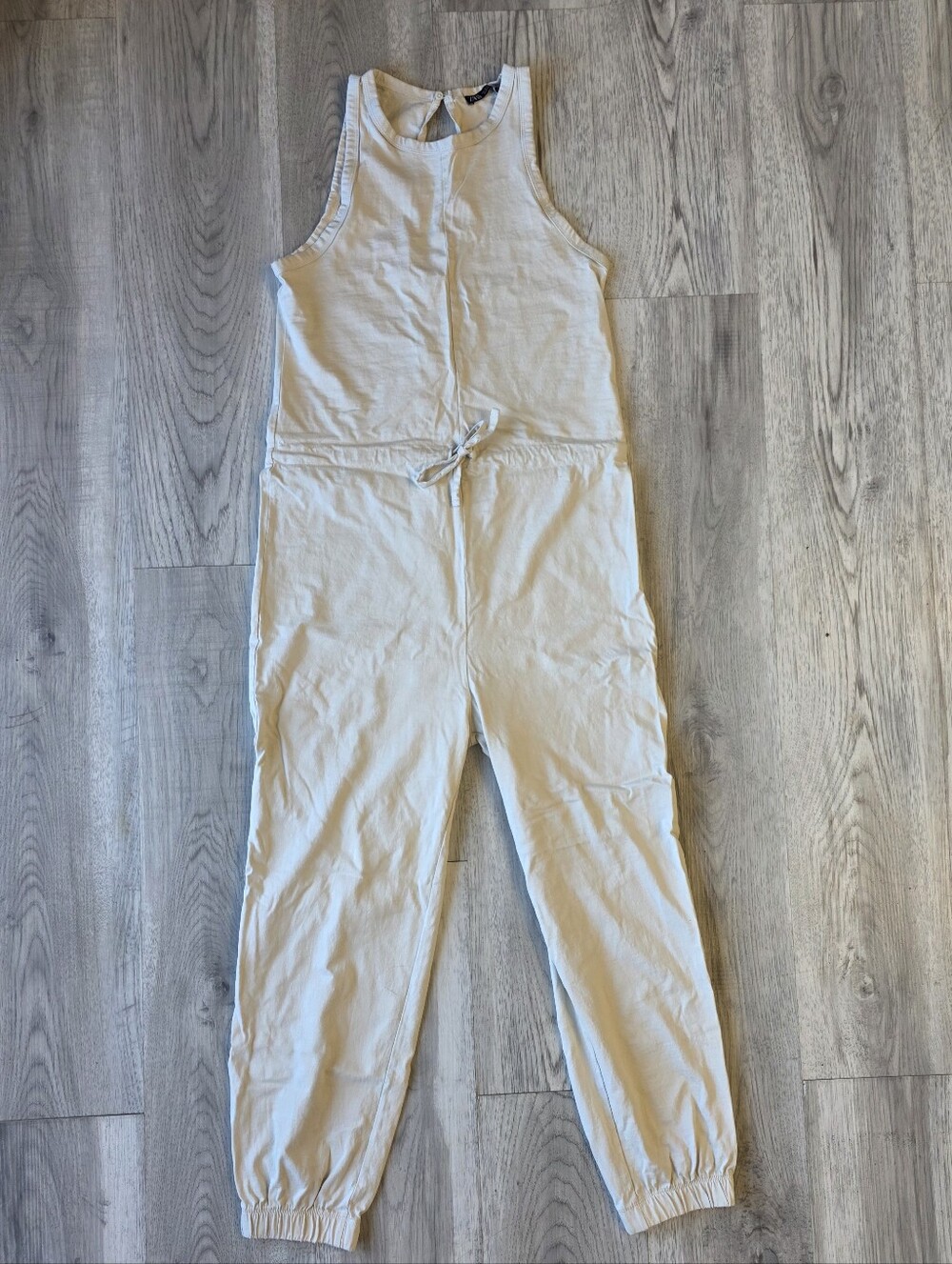 Zara Cream Sleeveless Drawstring Jogger Jumpsuit – Small